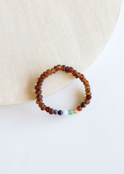 Raw Cognac Baltic Amber + CHAKRA Crystals || Adult Bracelet - Korvel