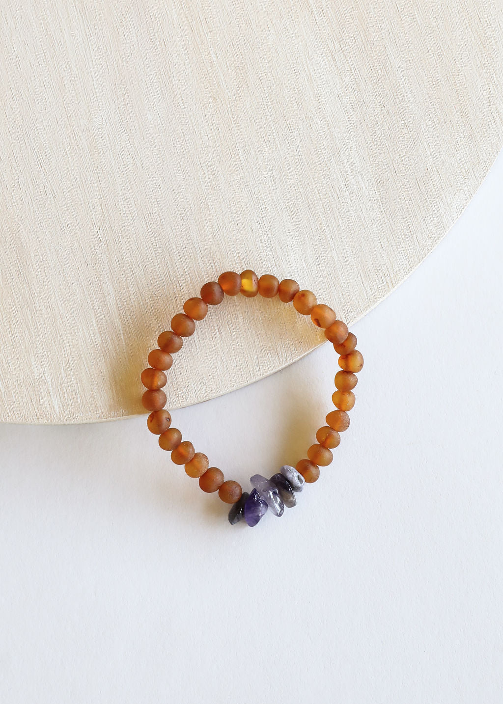 Pulsera de Adulto de Ámbar Báltico Cognac Crudo y Amatista