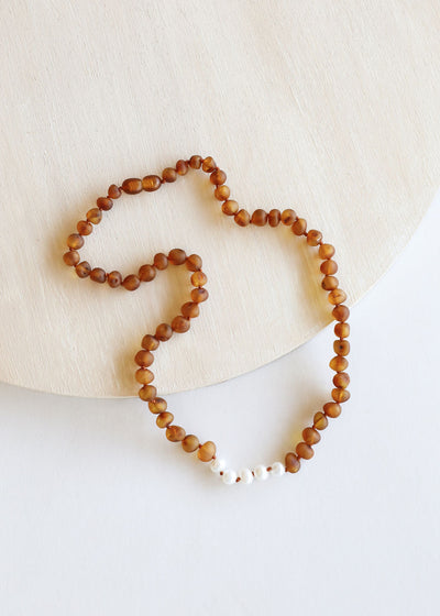 Raw Cognac Baltic Amber + Pearls || Necklace - Korvel