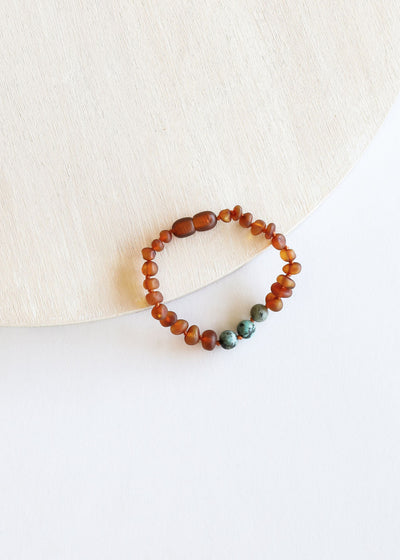 Raw Cognac Baltic Amber + Turquoise Jasper || Anklet or Bracelet - Korvel