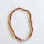 Ensemble de collier en ambre baltique cognac brut et quartz rose