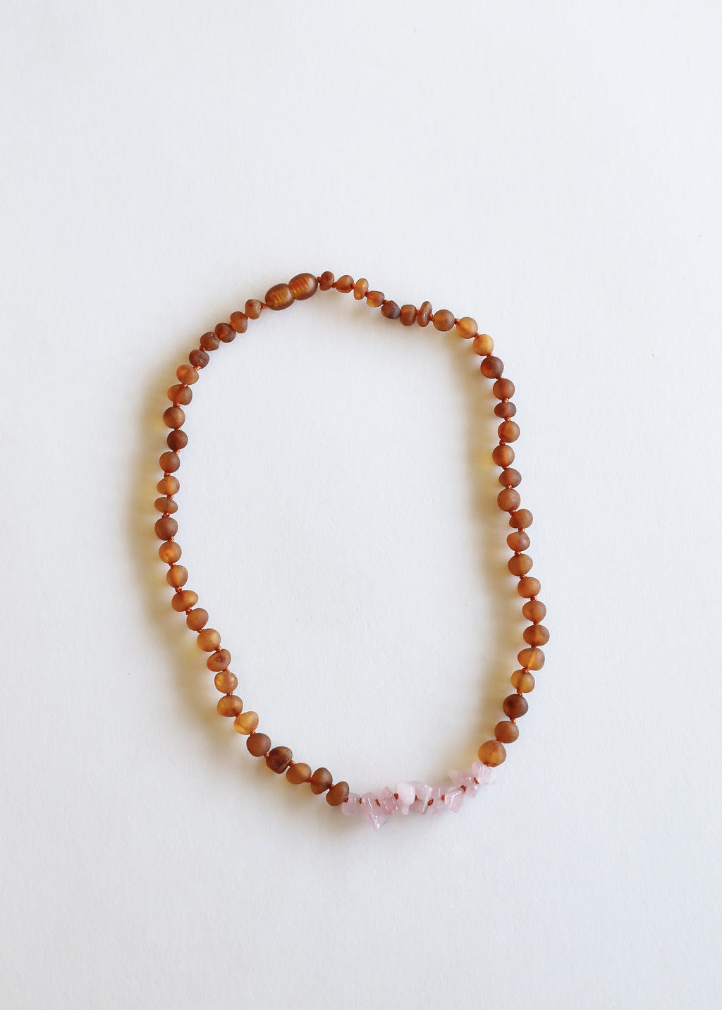 Raw Cognac Baltic Amber + Raw Rose Quartz || Necklace - Korvel