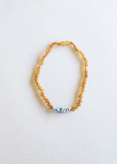 Raw Honey Baltic Amber + Aquamarine || Necklace - Korvel