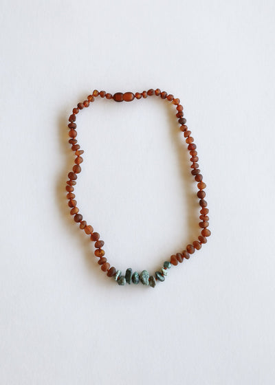 Raw Cognac Baltic Amber + Raw Turquoise Jasper || Necklace - Korvel