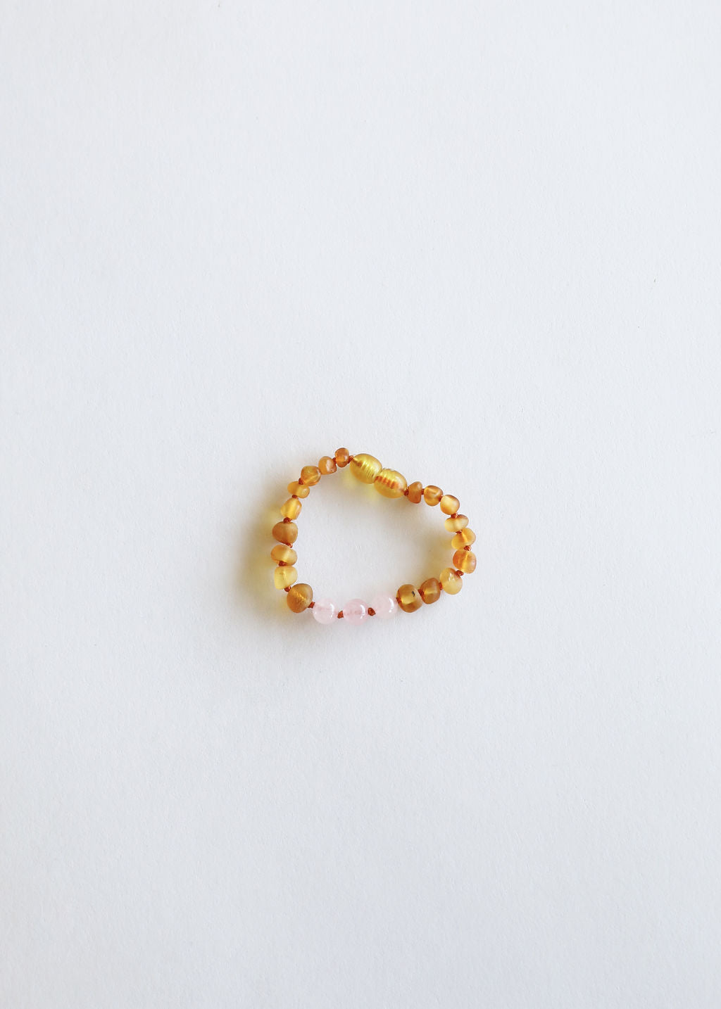 Pulsera/Anklet de Ámbar Báltico de Miel Cruda y Cuarzo Rosa