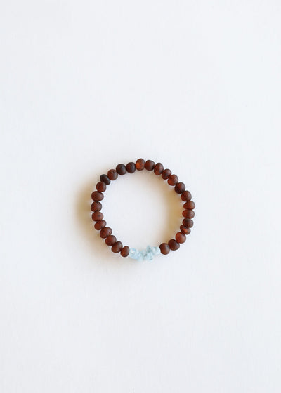 Pulsera de Adulto de Ámbar Báltico Cognac Crudo y Acuamarina