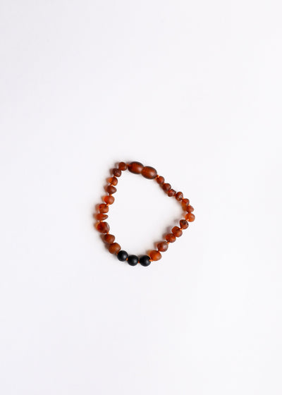 Pulsera/Anklet de Ámbar Báltico Cognac Crudo y Shungita