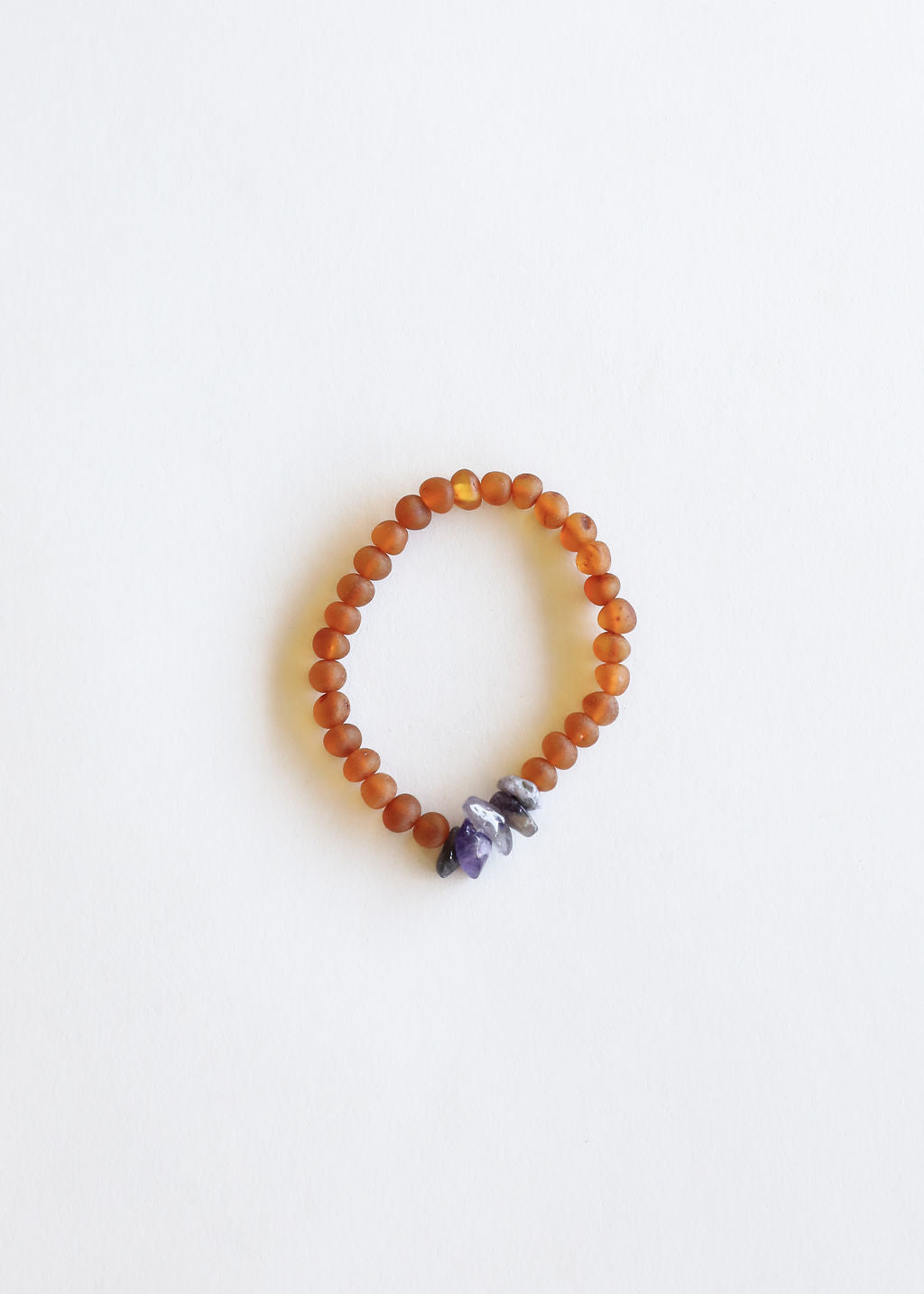 Pulsera de Adulto de Ámbar Báltico Cognac Crudo y Amatista
