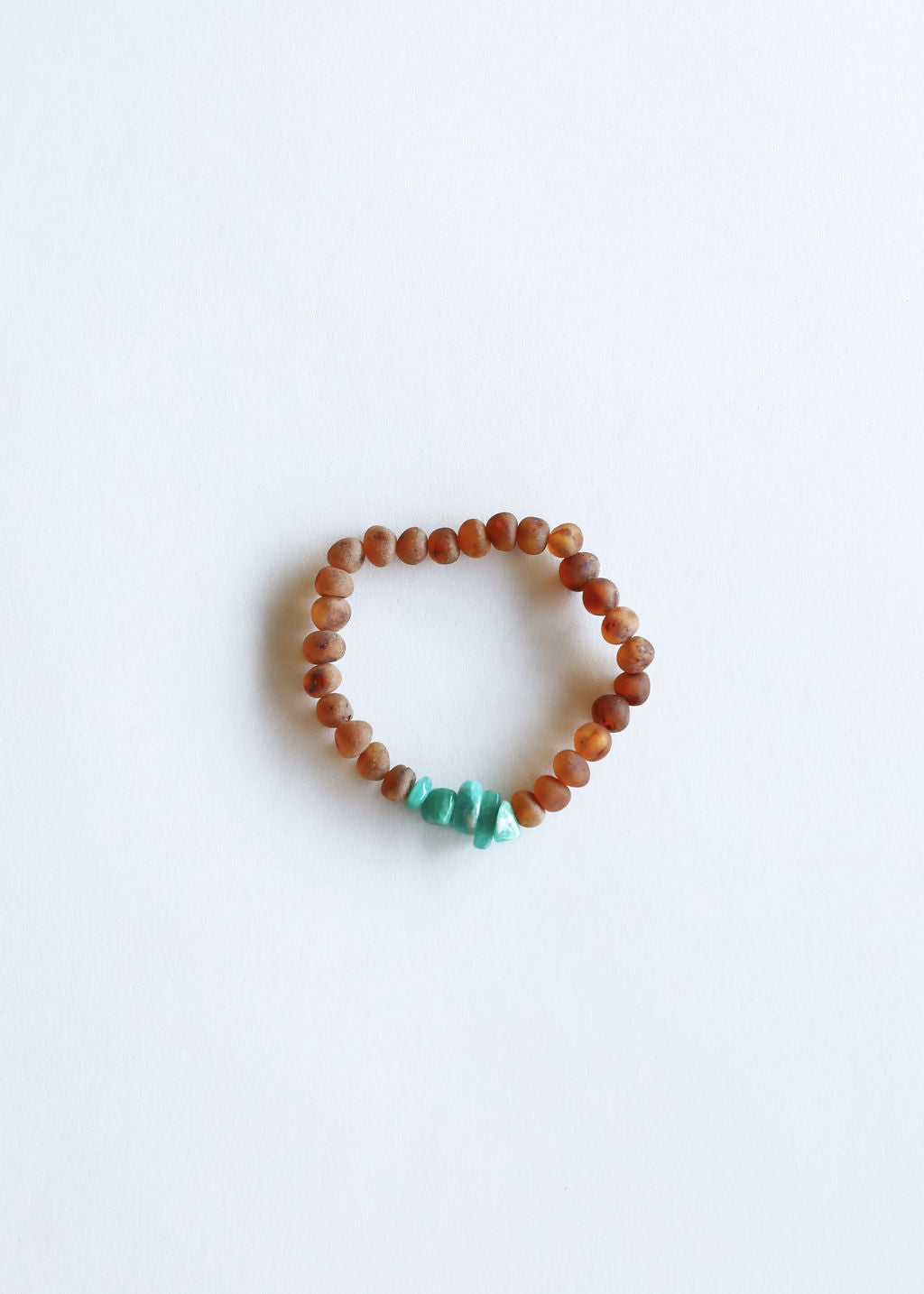 Bracelet pour adulte en ambre baltique cognac brut et amazonite