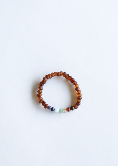 Raw Cognac Baltic Amber & Chakra Crystals Bracelet Set