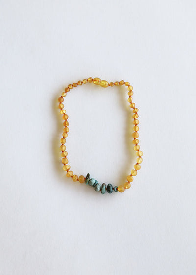 Collar de Ámbar Báltico de Miel Cruda y Jaspe Turquesa
