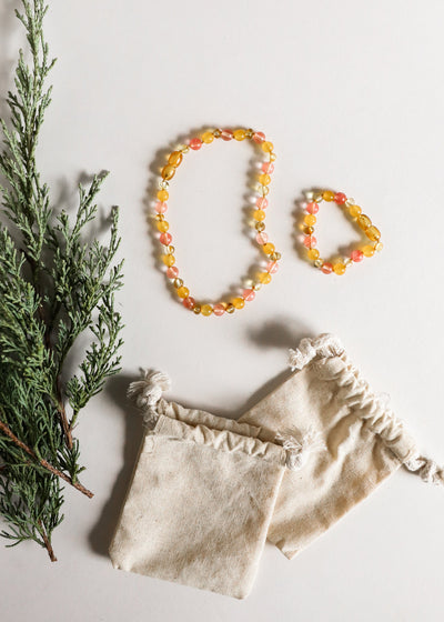 Polished Honey Baltic Amber & Honeysuckle Gemstones Kids Set