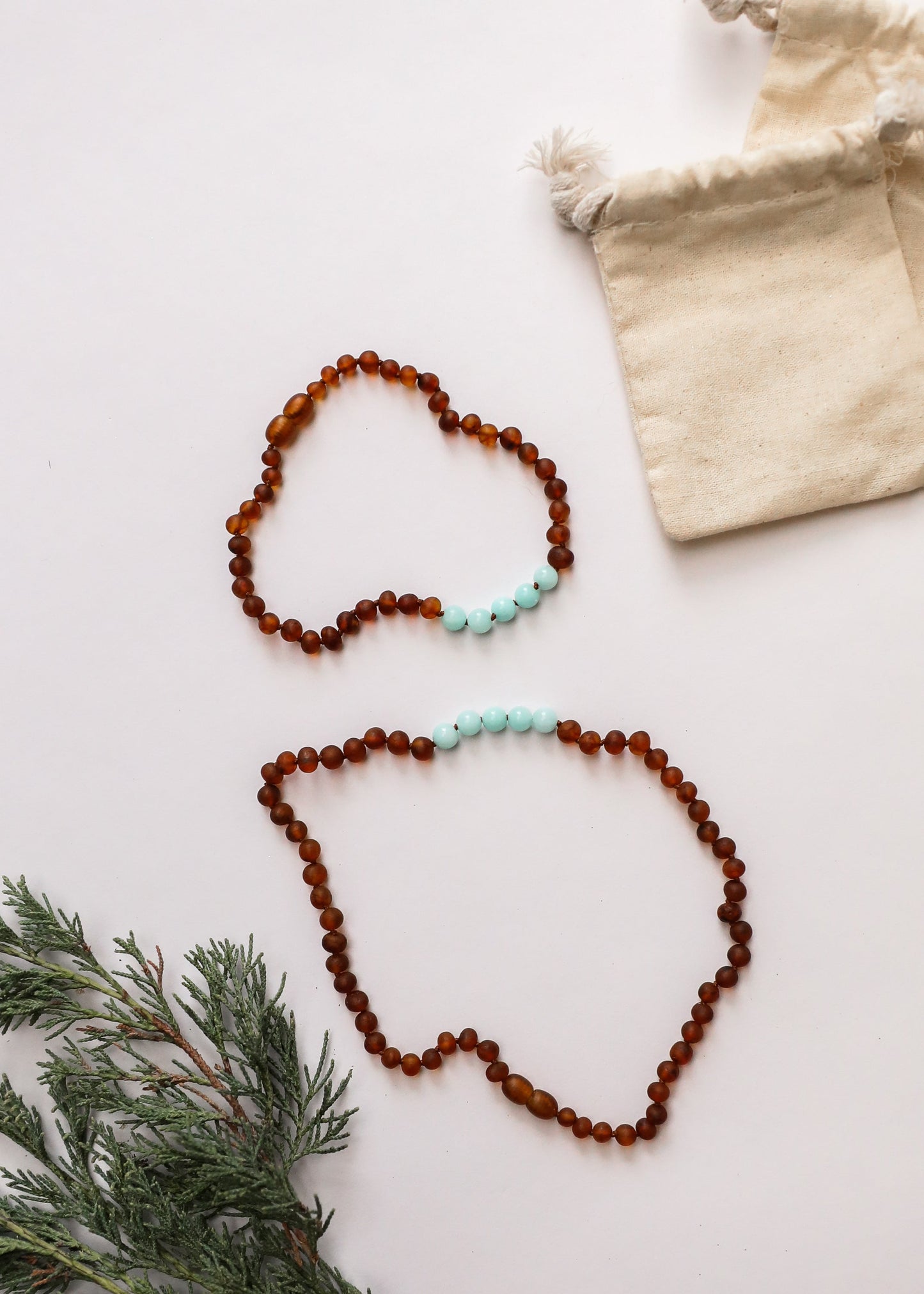 Raw Cognac Baltic Amber & Amazonite Necklace Set