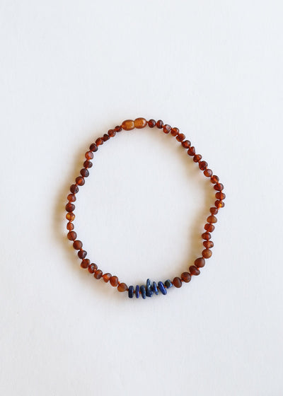 Collar de Ámbar Báltico Cognac Crudo y Lapislázuli