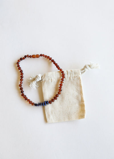 Collar de Ámbar Báltico Cognac Crudo y Lapislázuli