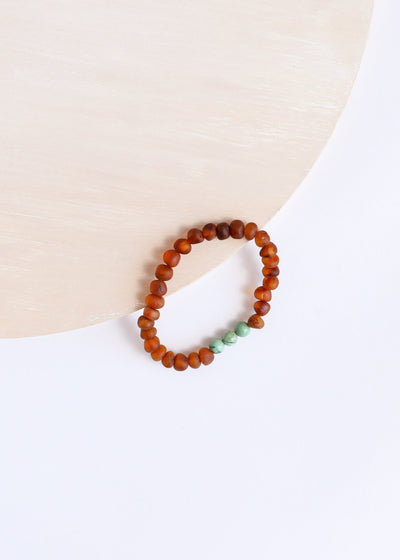 Pulsera de Ámbar Báltico Cognac Crudo y Jaspe Turquesa