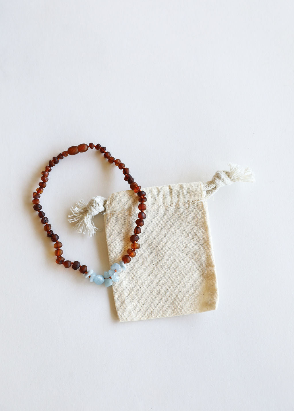 Raw Cognac Baltic Amber + Aquamarine || Necklace - Korvel