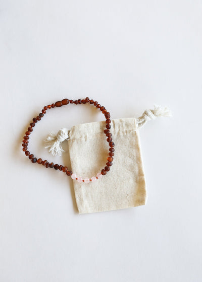 Raw Cognac Baltic Amber & Rose Quartz Kids Jewelry Set