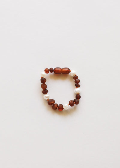 Raw Cognac Baltic Amber & Pearl Halo Anklet or Bracelet