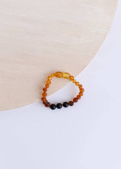 Tobillera o pulsera de ámbar báltico ombre crudo y lava