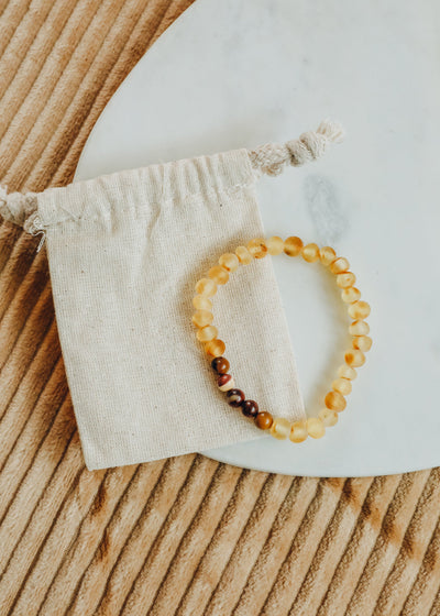 Pulsera de Ámbar Báltico Crudo y Jaspe Mookaite