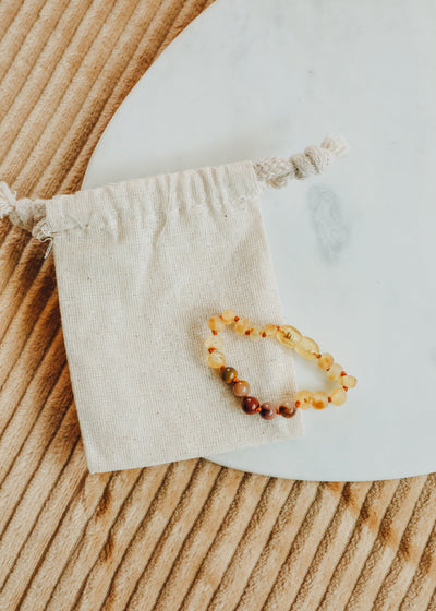 Pulsera/Anklet de Ámbar Báltico Crudo y Jaspe Mookaite