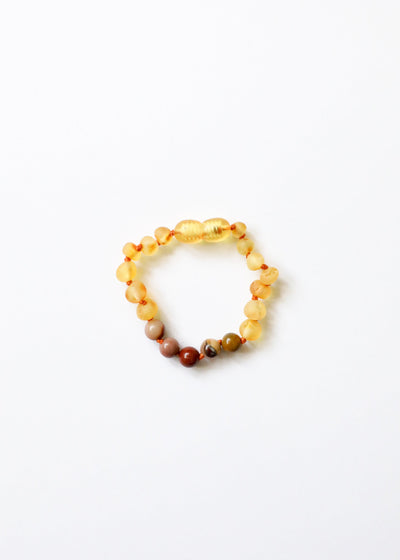Pulsera/Anklet de Ámbar Báltico Crudo y Jaspe Mookaite