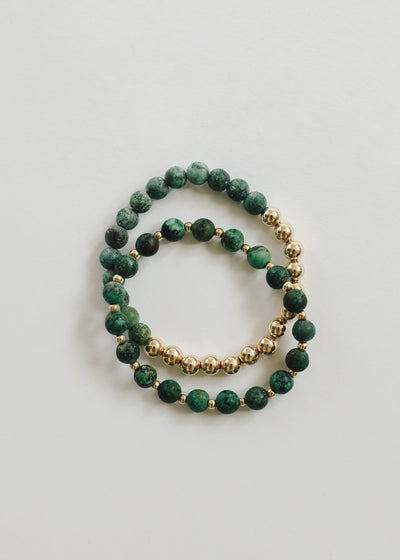 Turquoise Jasper 14k Gold Filled Sun + Moon Bracelet