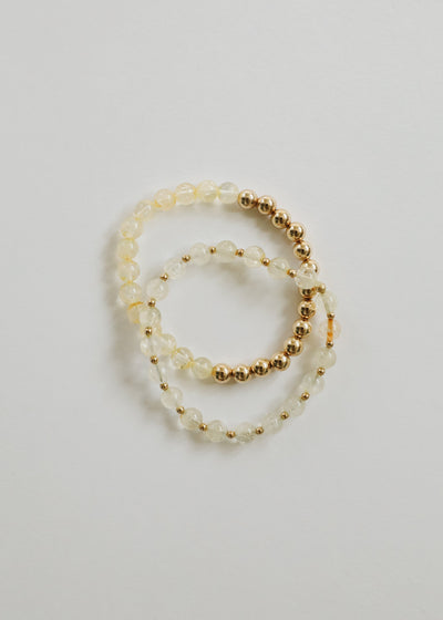 Citrine Gemstone + 14K Gold Filled Beaded Stretch Bracelet - Korvel