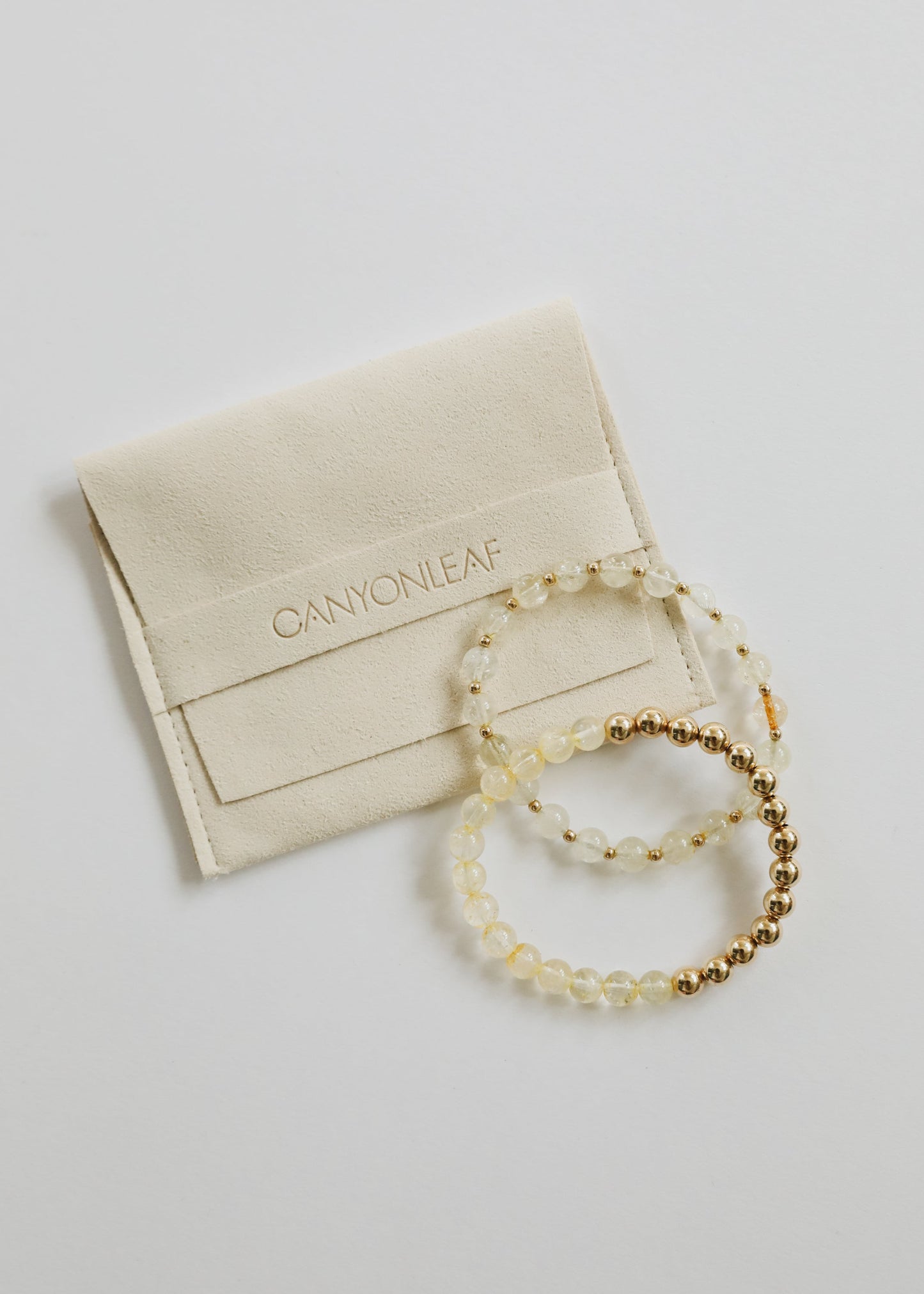Citrine Gemstone + 14K Gold Filled Beaded Stretch Bracelet - Korvel