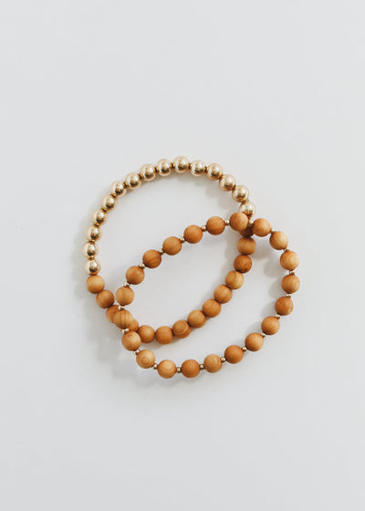 Cypress Wood & 14k Gold Filled Sun + Moon Stretch Bracelet