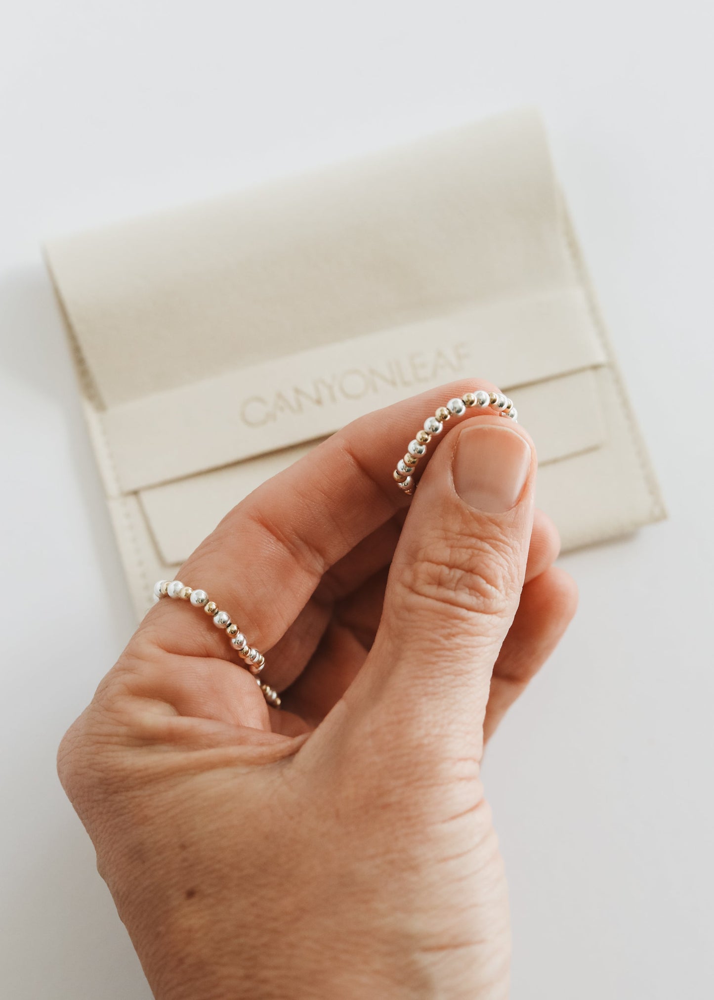 Sterling Silver & 14k Gold Filled Beaded Stretch Ring