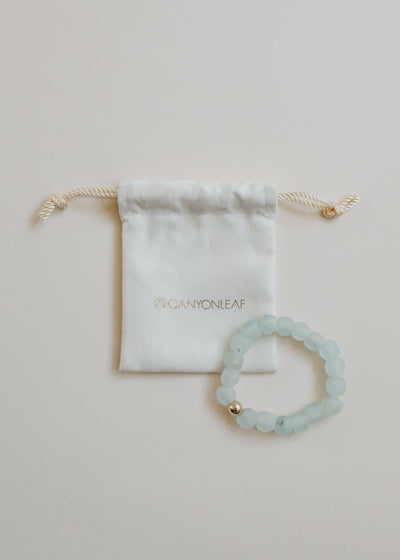 Blue Sea Glass Stretch Bracelet with Gold or Silver Accents