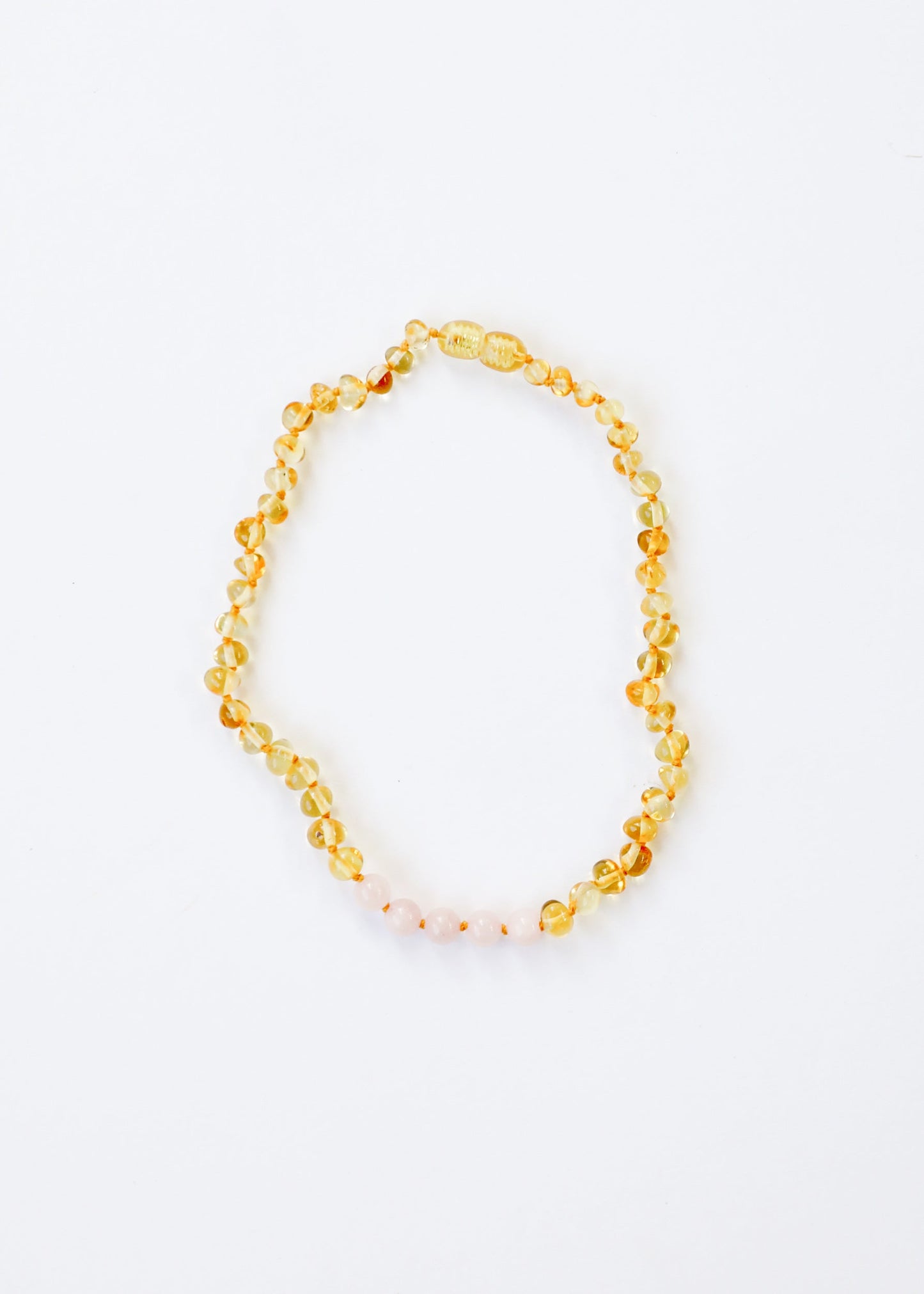 Collier en Ambre Baltique Miel Poli et Quartz Rose