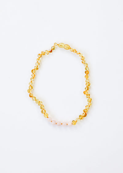 Collar de Ámbar Báltico Pulido y Cuarzo Rosa
