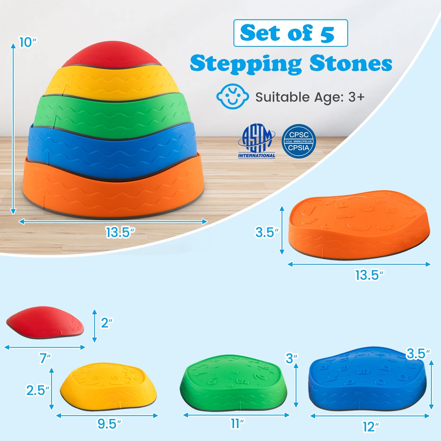 Gbruno 5-Piece Kids Stepping Stones - Multicolor Stackable Fun