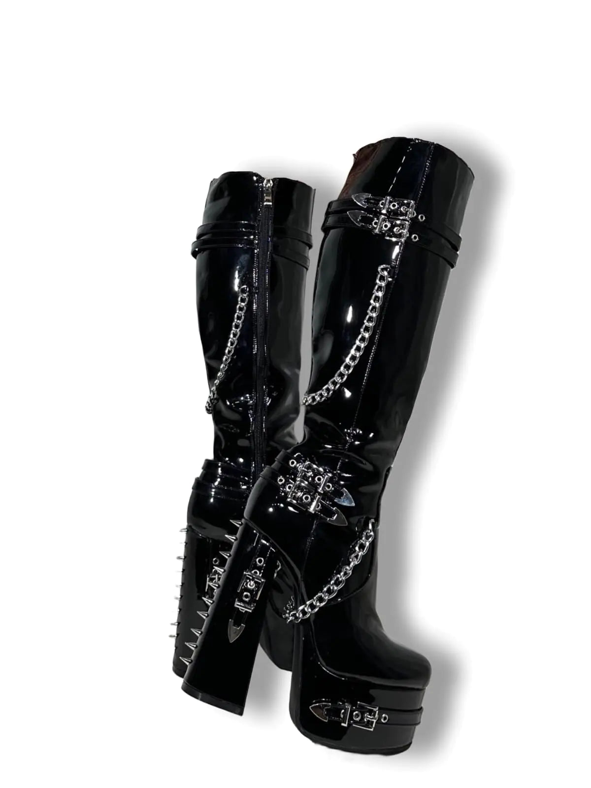 Bottes à talons hauts à plateforme chunky Frankie Hsu - Noir verni