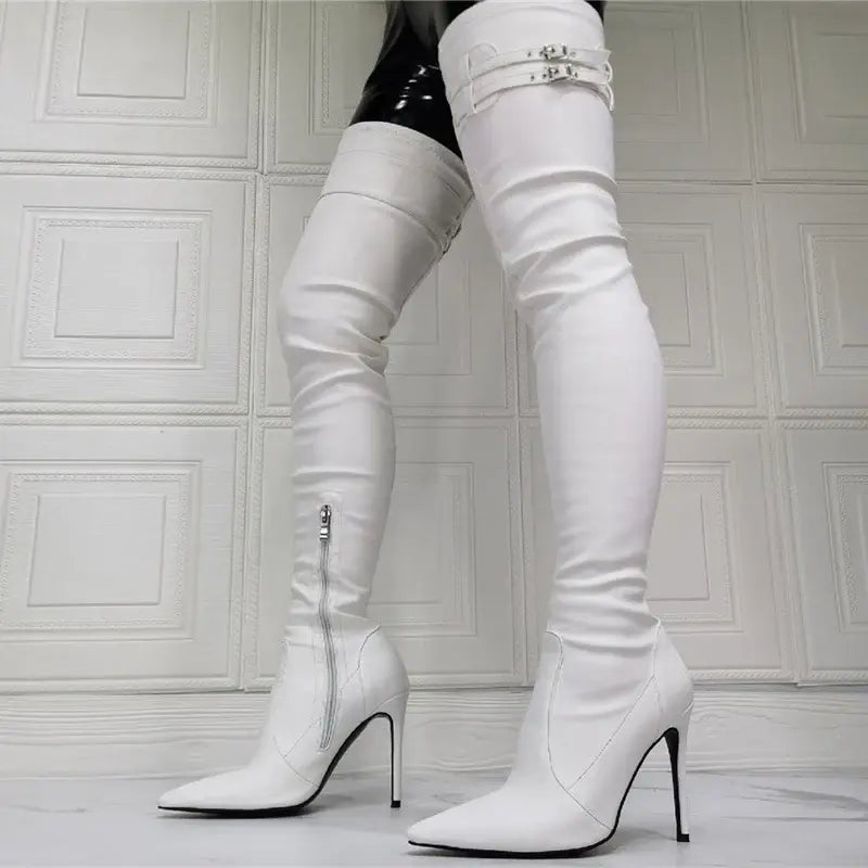 Thigh High Leather Stiletto Heels
