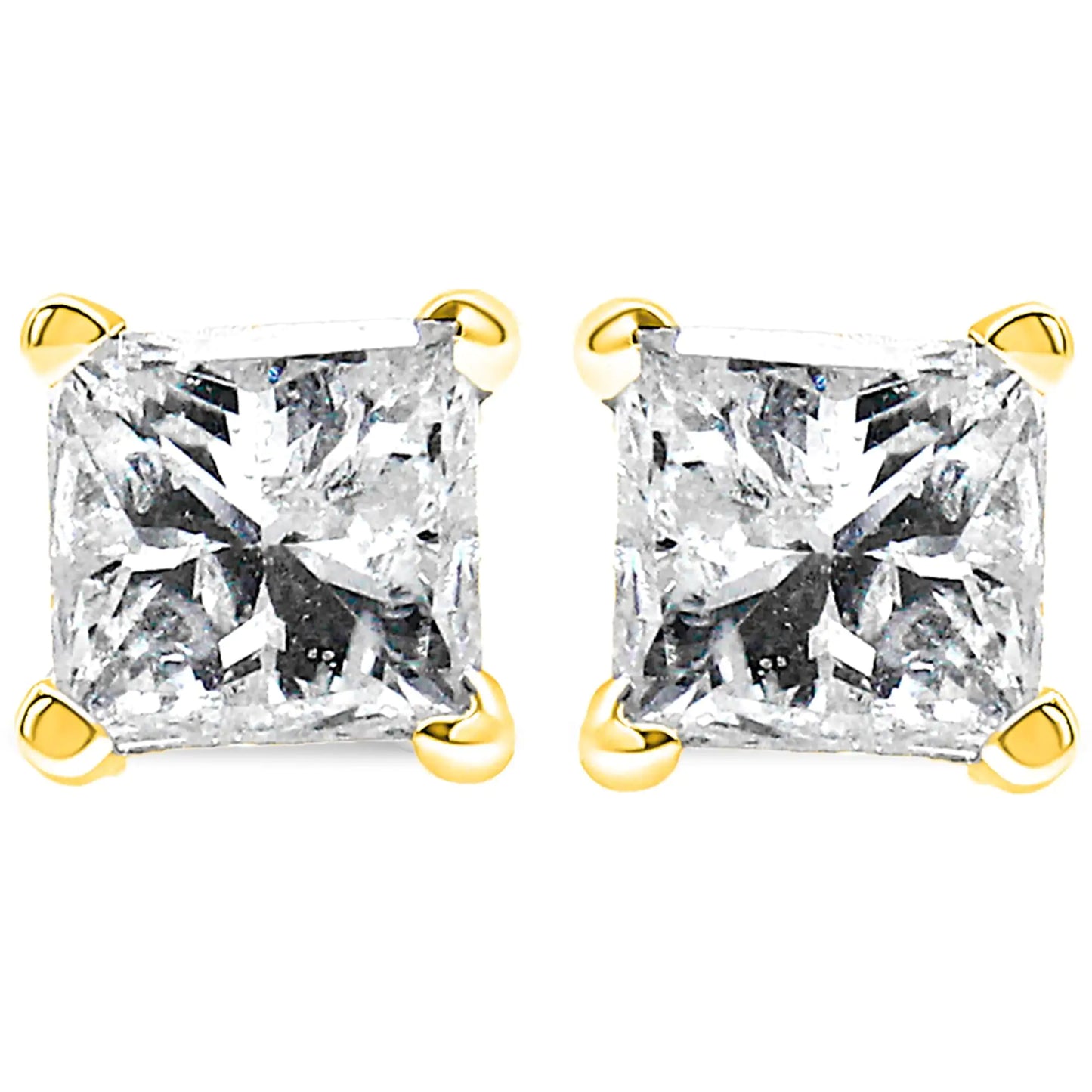 Boucles d'oreilles en diamant taille princesse certifiées IGI 1/2 Cttw en or jaune 14K