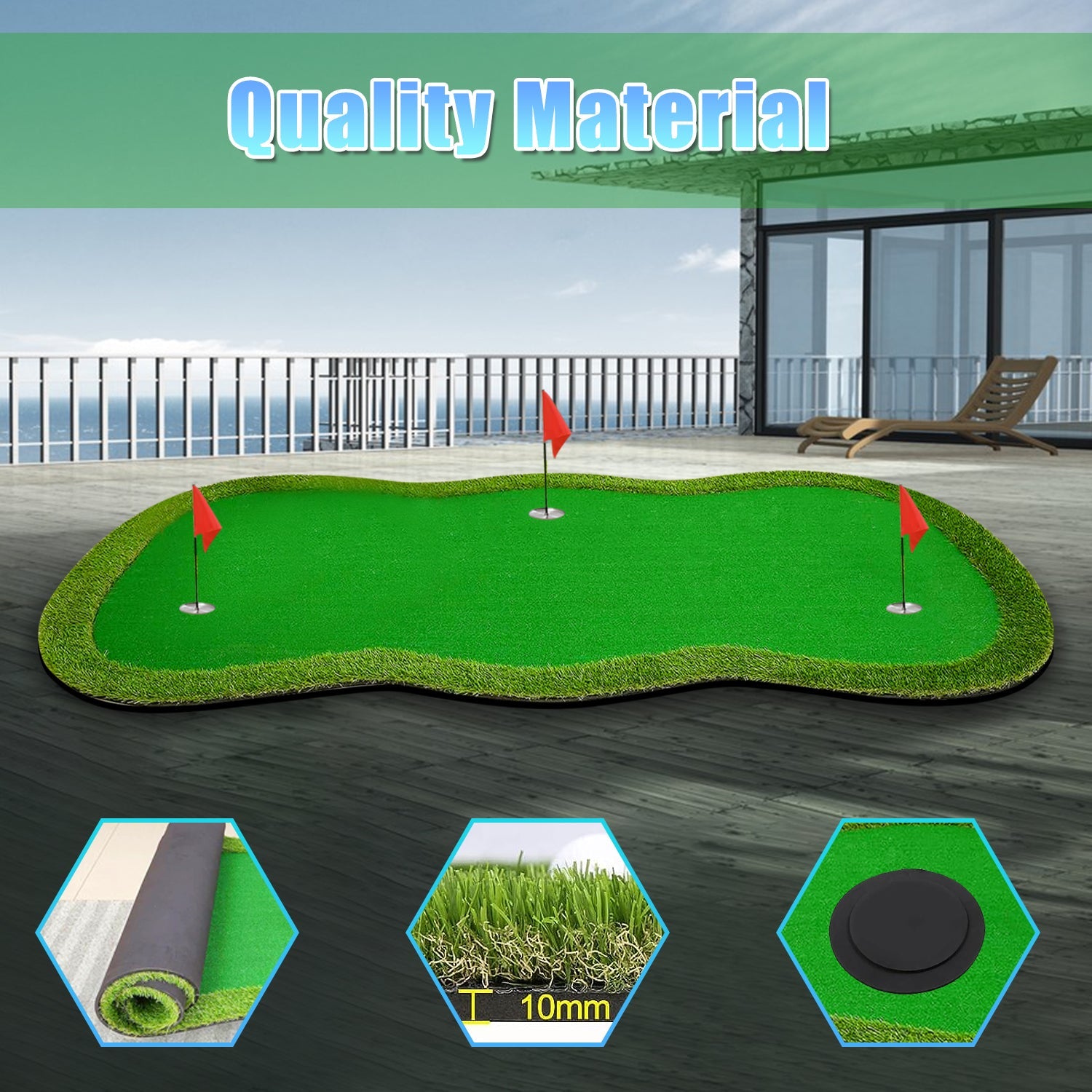Yunic Golf 5ft x 10ft Premium Putting Green with Adjustable Slope - Korvel