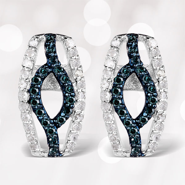 0.42 Carat Genuine Blue Diamond & White Diamond Earrings