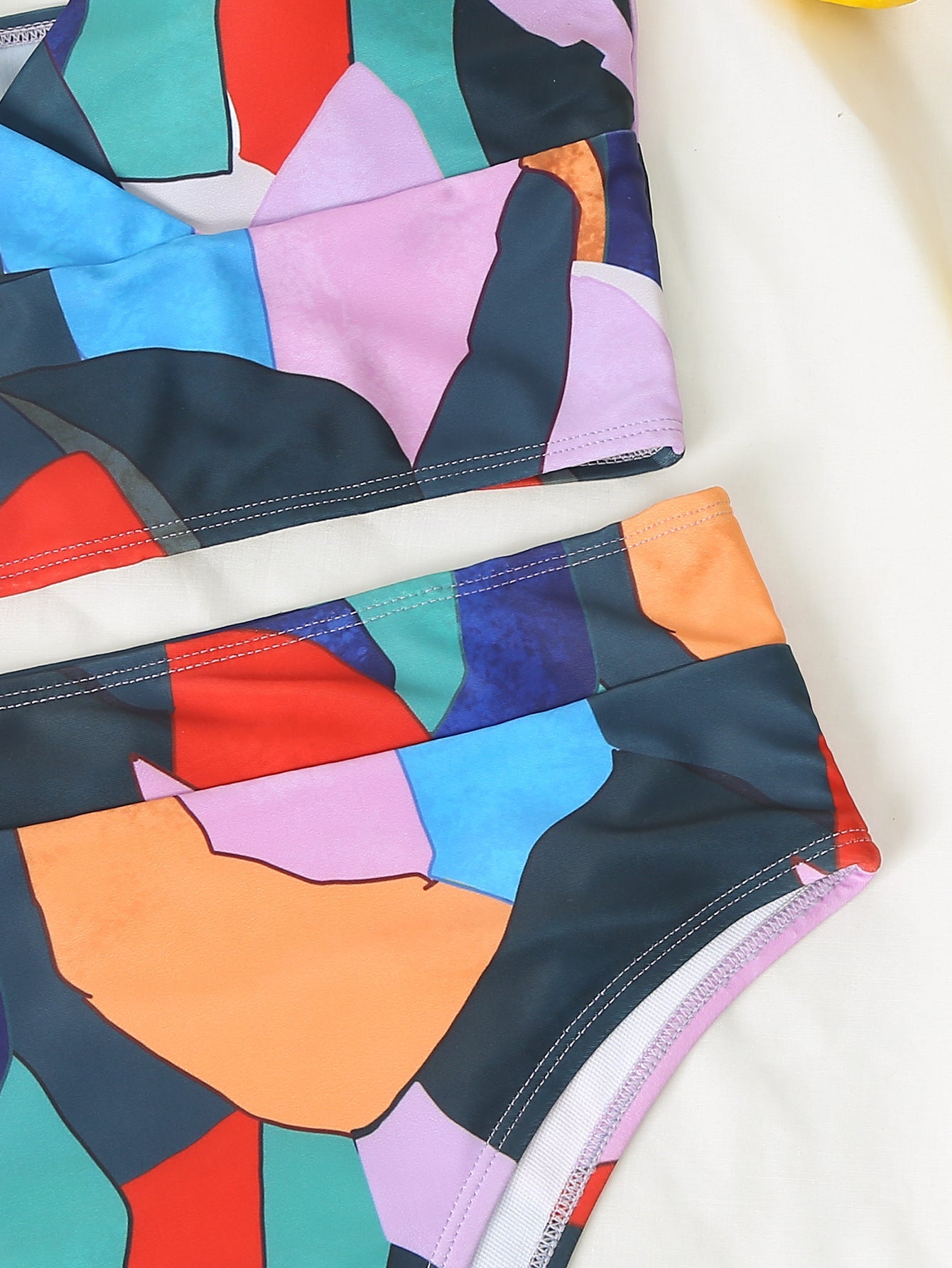 Geometric Colorful Ruffled Bikini Set for Women