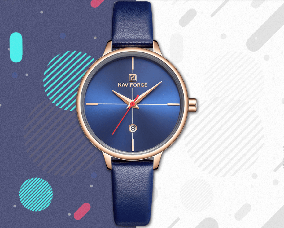 Montre de Luxe pour Femme avec Bracelet en Cuir et Boîtier en Acier