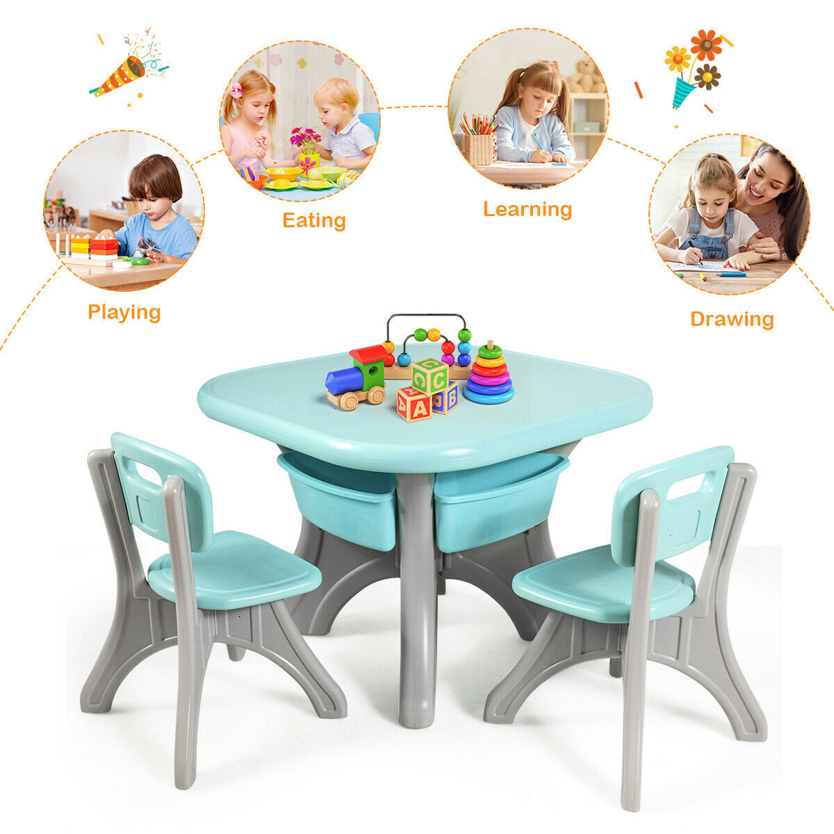 Gbruno Kids Activity Table & Chair Set with Storage - Blue