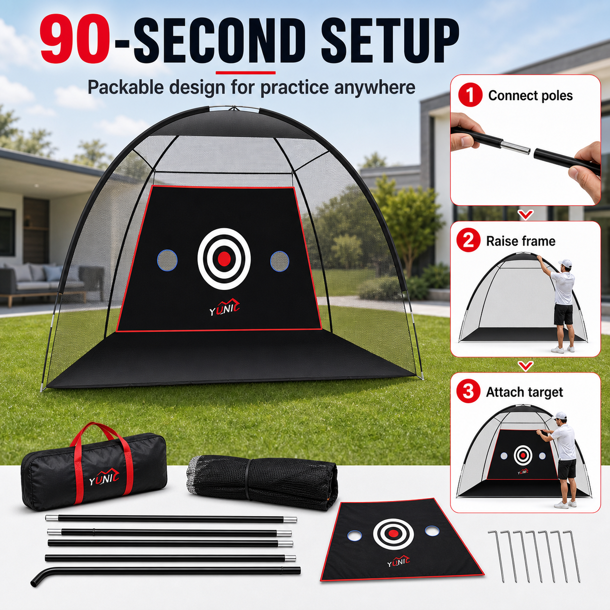 Filet d'entraînement de golf 3 m x 2,1 m - Modèle de tente portable