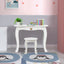 Kids Makeup Dressing Table with Tri-fold Mirror and Stool - White