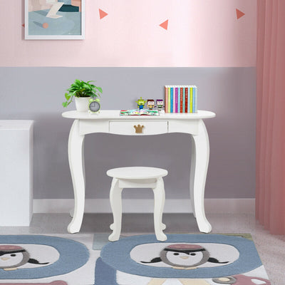 Mesa de Maquillaje para Niños con Espejo Triple y Taburete - Blanco
