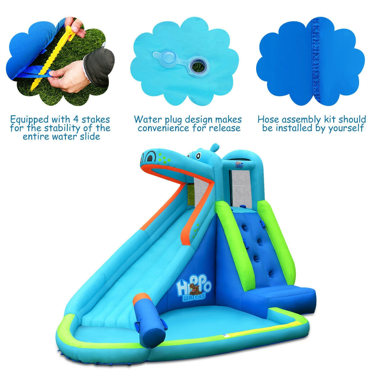 Château gonflable avec toboggan Hippo et souffleur