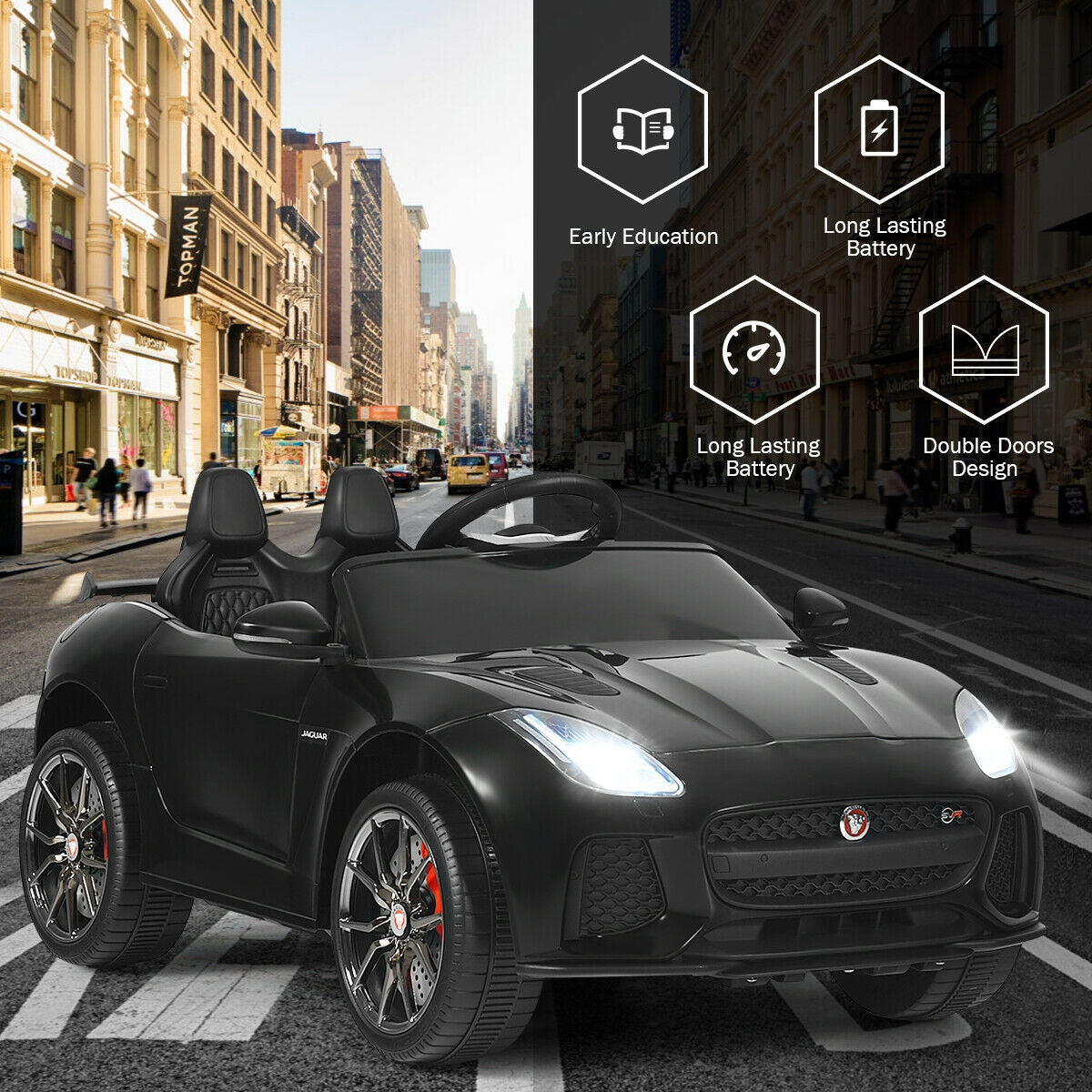 Coche de paseo para niños con licencia Jaguar F-Type SVR de 12V - Negro