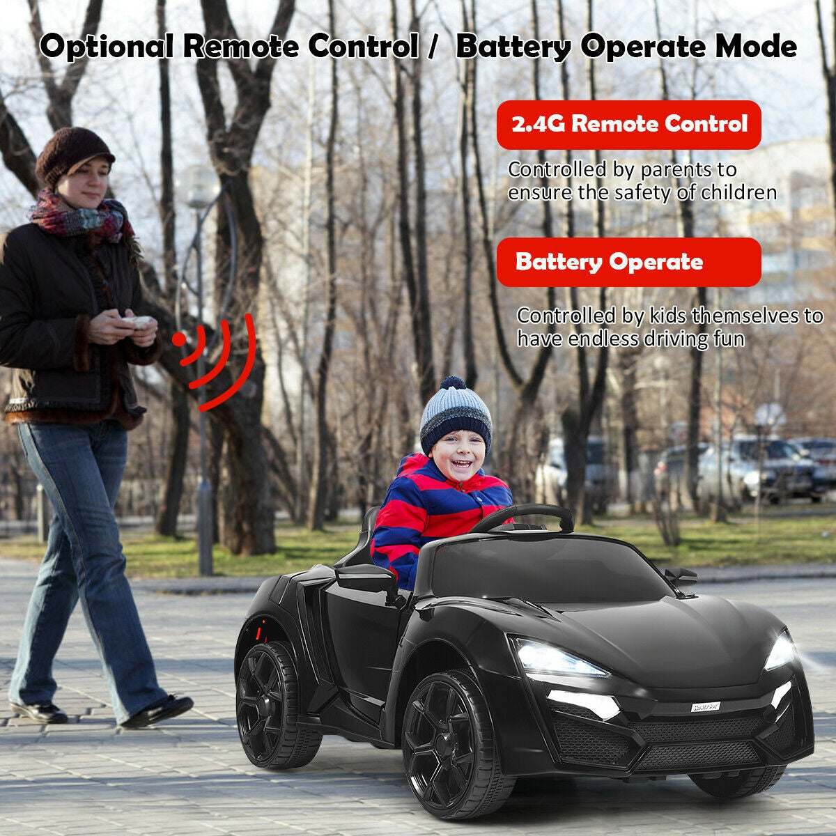 12V 2.4G RC Electric Vehicle with Lights - Black